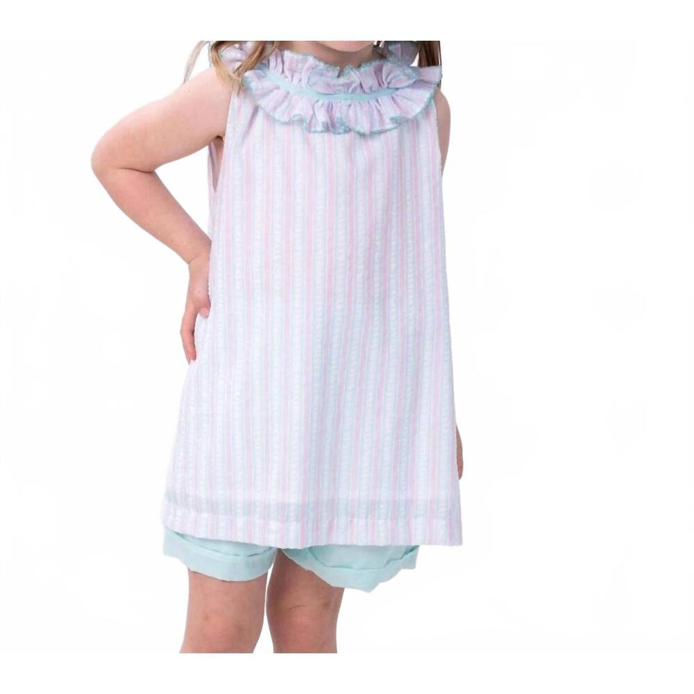 NEW THE OAKS APPAREL delia stripe short set in pink/aqua